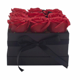 Seifenblumen-Geschenk-Blumenstrauß - 9 Rote Rosen - Quadrat