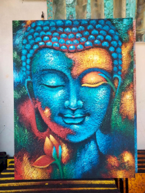 Buddha-Gemälde – Blaue und goldene Blume