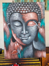 Buddha-Gemälde – Blume aus Silber und Roségold