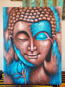 Buddha-Gemälde – Bronze und blaue Blume
