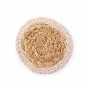 Natürlicher Untersetzer – Jute und Baumwolle, 10 cm (4er-Set) – Rand in Elfenbein