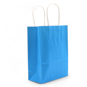 12x Große Geschenktüte aus Papier mit Kordelgriff (26 x 32 x 12 cm) – Blau (130 g)