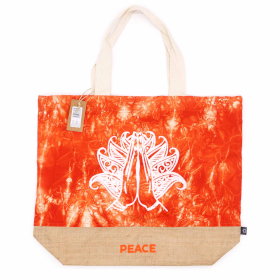 4x Ganz natürliche Tasche - Orange Stonewash - Namaste Hand - Peace