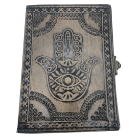 Hamsa – Esoterisches Notizbuch – Antikgrau – 200 Seiten Stichkante – 17,5 x 12,5 x 3 cm