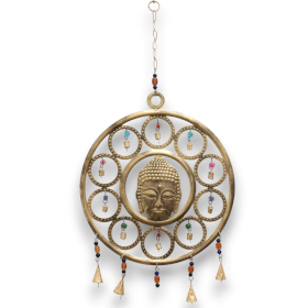 4x Indisches Glockenspiel - Großes Buddha-Gesicht, 15 Glockenspiele - 36 cm