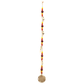 4x Indisches Glockenspiel - Blume des Lebens aus Messing mit Rudraksha-Perlen, Glöckchen - 6 x 63 cm