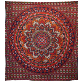 Doppelte Tagesdecke aus Baumwolle + Wandbehang - Klassisches Mandala - Orange / Blau