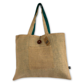 Wendbare große Tasche aus Jute und Baumwolle - Blaugrün (7717C)