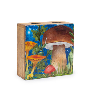 Mittlere quadratische Box 13,5 x 13,5 x 6 cm – Pilzdesign Blaugrün